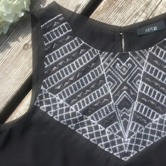 Apt. 9 Tops - Apt. 9 Black Tank w/Geometric Detailing